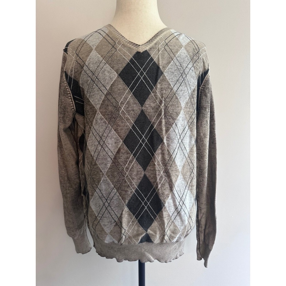 BKE Argyle V-Neck Sweater Pullover Brown Black Gray Casual‎ Long Sleeve